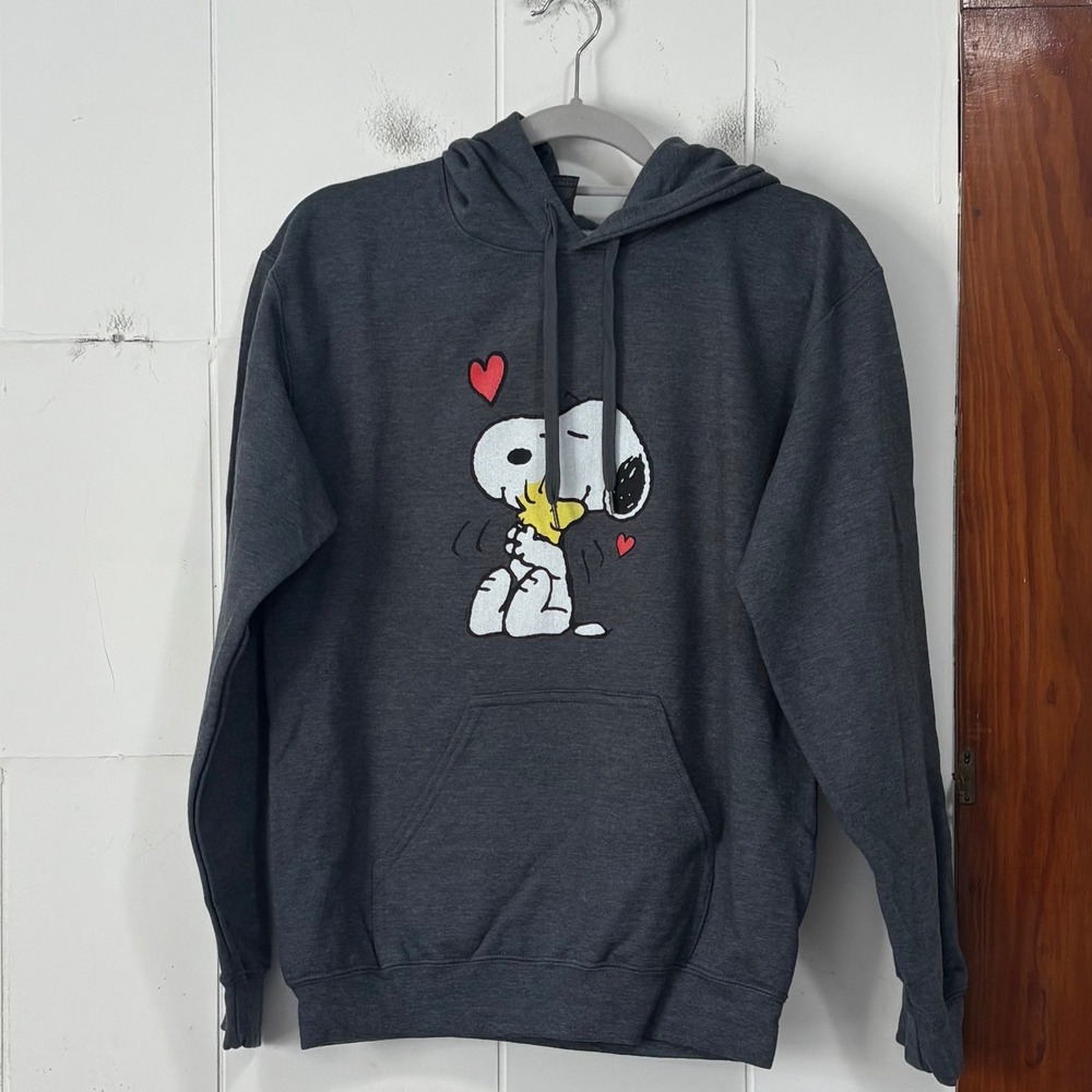 Gildan Softstyle Midweight Snoopy Woodstock Graphic Hoodie Gray Small